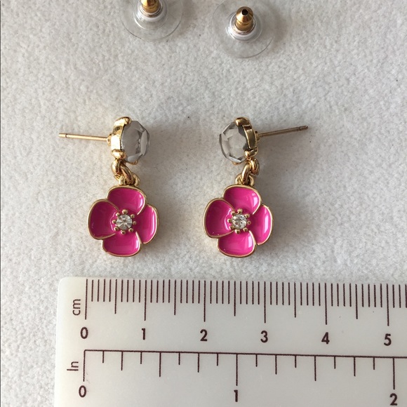 NWT Kate Spade Bougainville Drop Dangle Pierced Earrings- Pink Enamel Crystals. - Picture 7 of 8